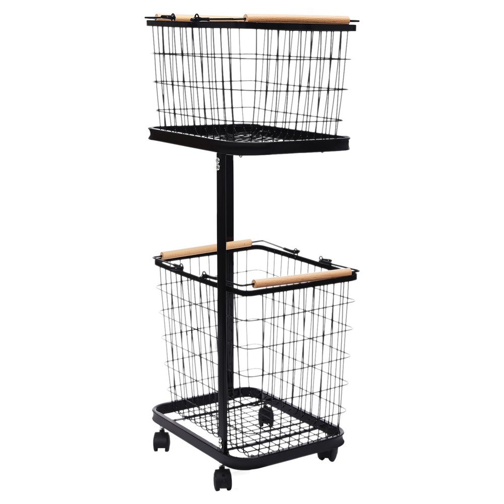 Black Metal Laundry Basket With Wheels 2-tier Laundry Basket Rectangular Iron