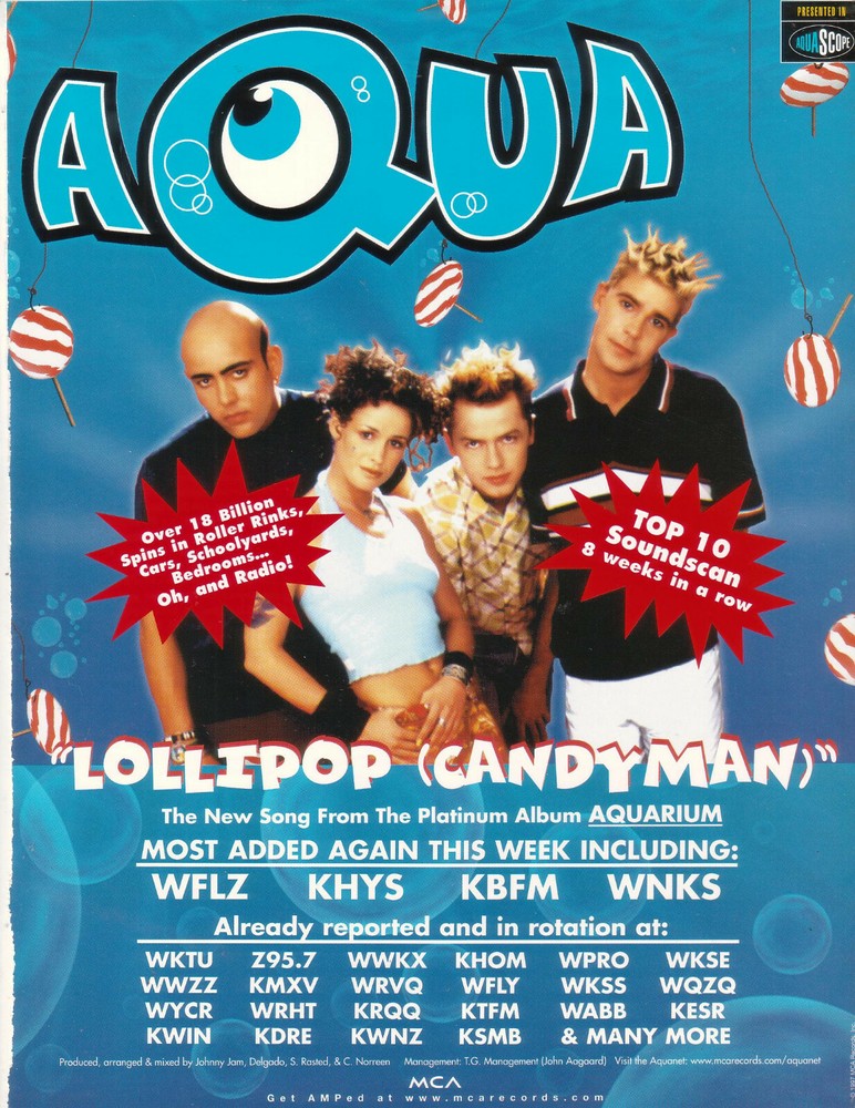 Aqua 1997 Ad- Lollipop (Candyman)  Advertisement WFLZ KHYS KBFM