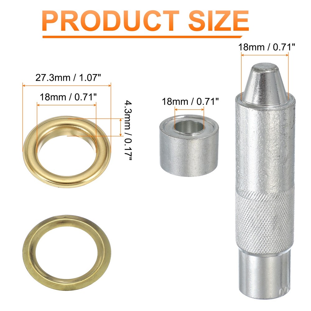 80Set Grommets Eyelets Kit 18mm Copper Eyelets with Setting Tool Gold