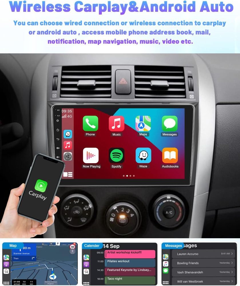 Apple Carplay For Toyota Corolla 2009-2013 Car Stereo Radio Android 15 GPS WIFI