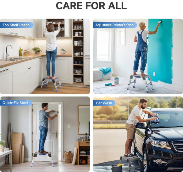 Folding Aluminum Step Stool, Adjustable Height Work Platform, 440 lb Capacity