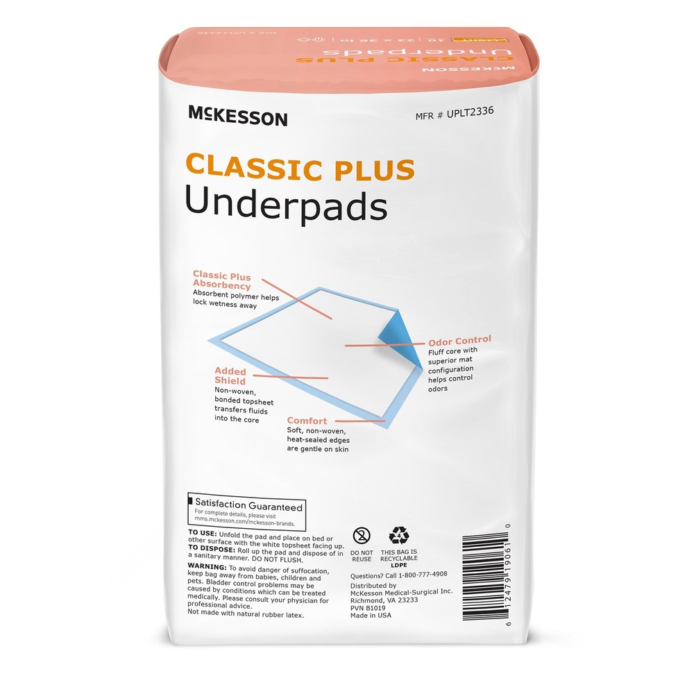 50 Ct McKesson Light Absorbency Disposable Underpads 23"c36"