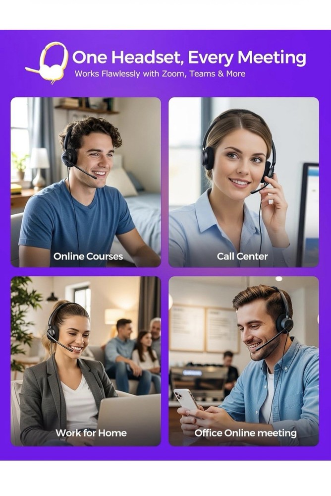 Rownfusny USB Headset with Microphone for PC, Computer Headset with Microphone