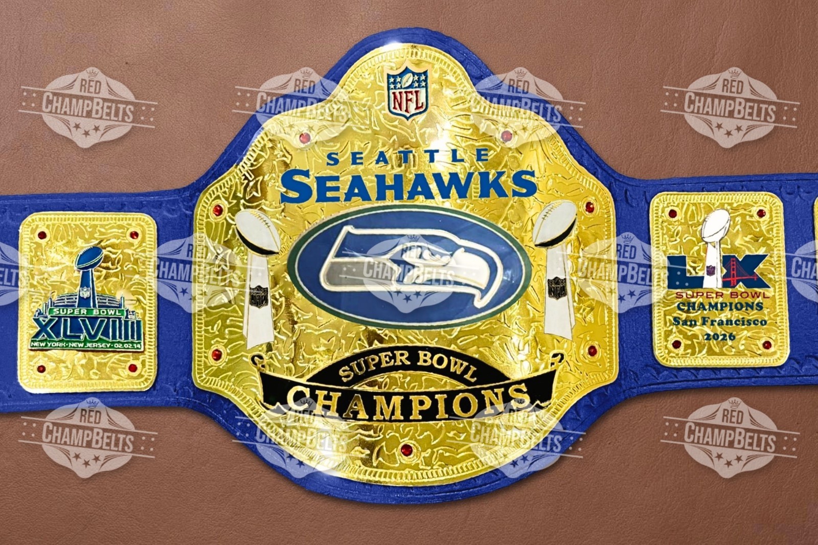 Seattle Seahawks NFL Championship Belt Adult Size 2mm Brass