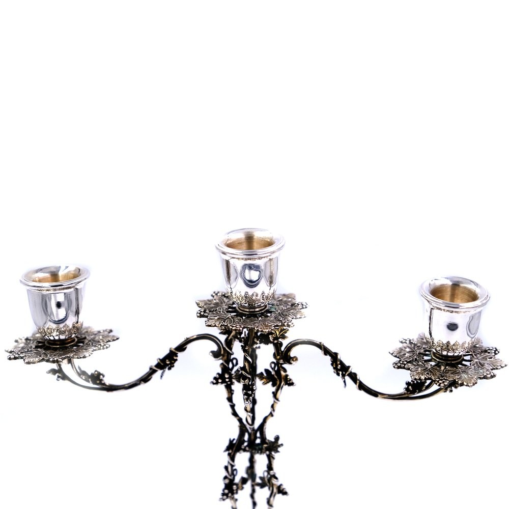 Solid Silver Three Armed Candelabra Fine Grapes Decor