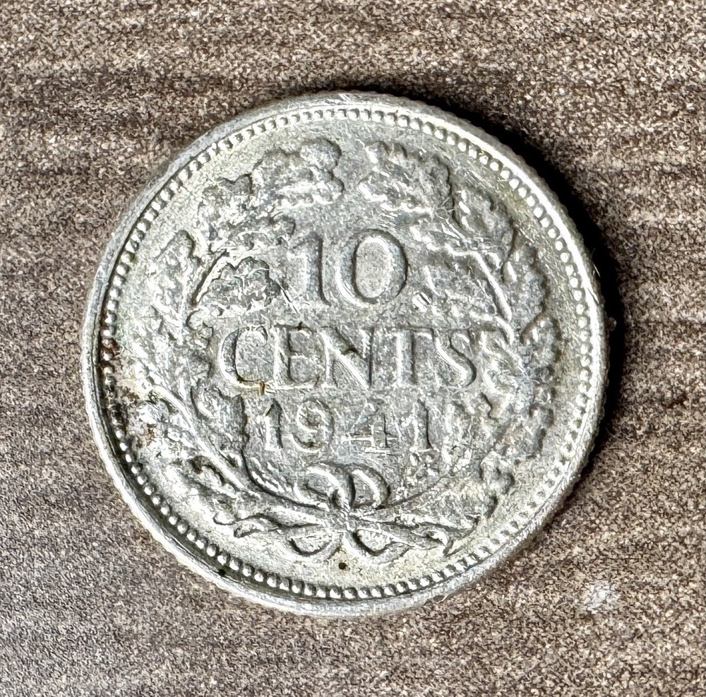 1941 Netherlands 10 Cents Silver