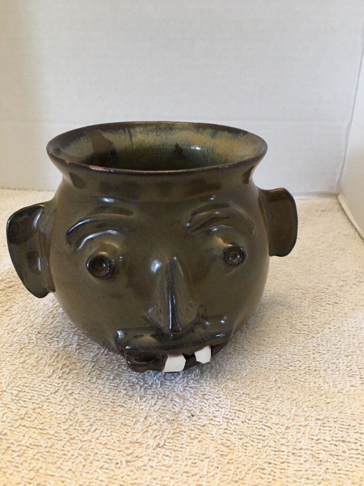 Face Pottery Decor Piece / Planter Artist Signed & Dated 2001