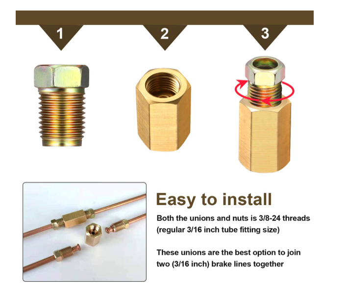 1/4 brake line, 7/16-24 Inverted Line Fittings & brass Unions, 12 pcs.