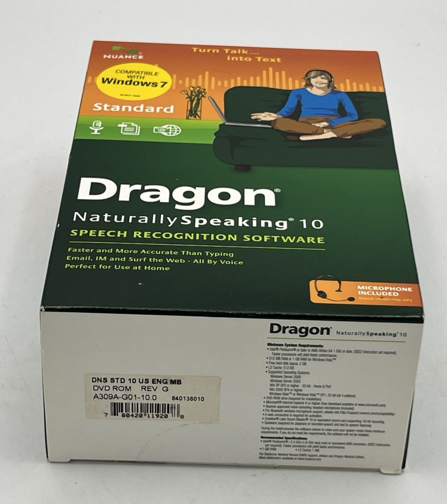 Dragon Naturally Speaking 10 Speech Recognition Software NIB