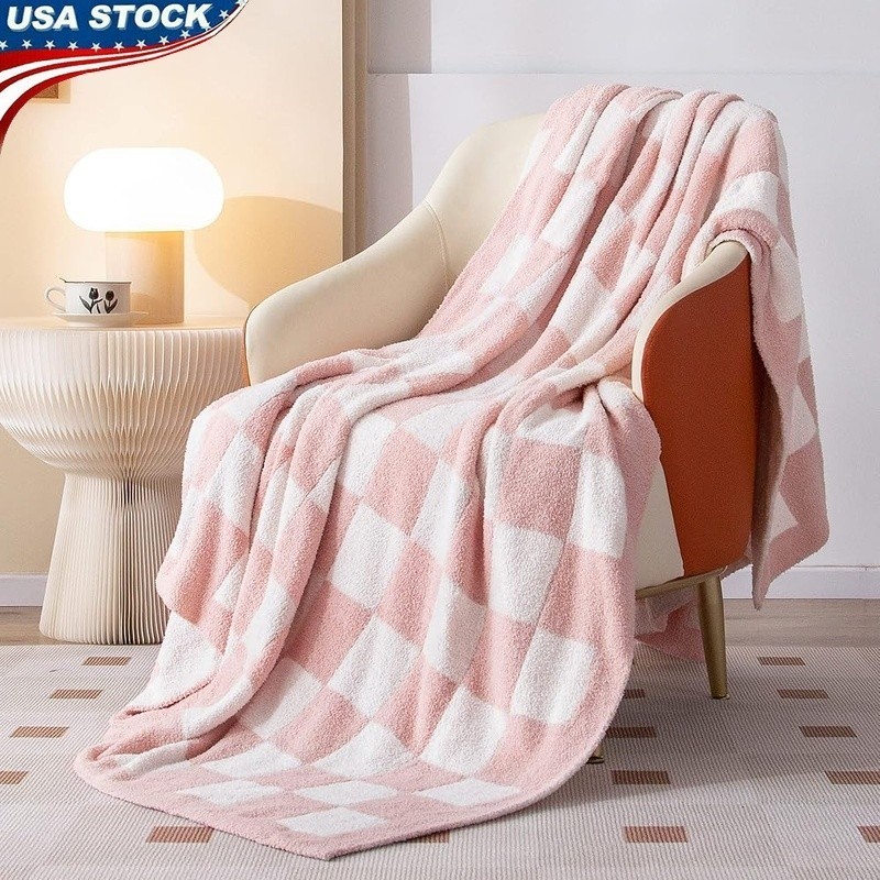 Cozy Reversible Checkered Throw Blanket Soft Microfiber Multi Use Gift Idea