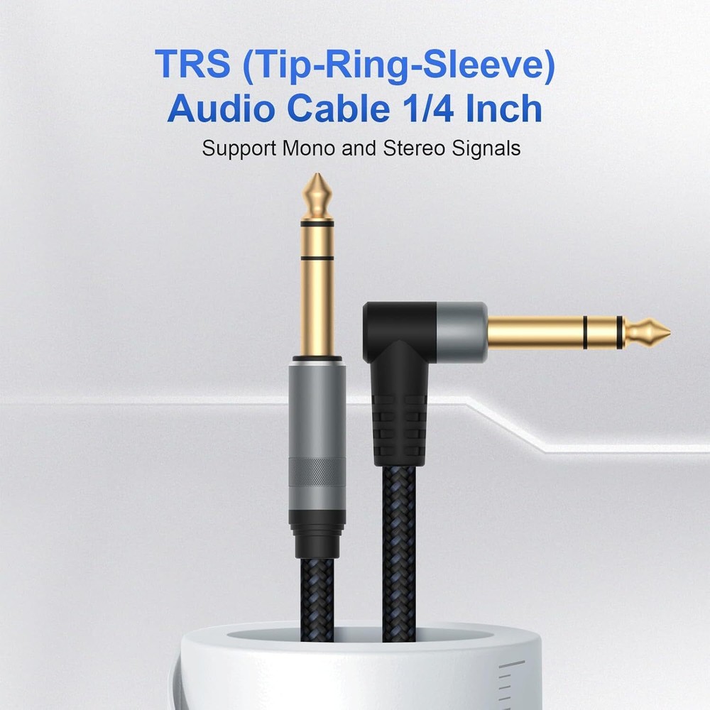 2 Pack Premium TRS Cable 10FT, 1/4 Inch Cable- 10 FT, Braid Black Grey