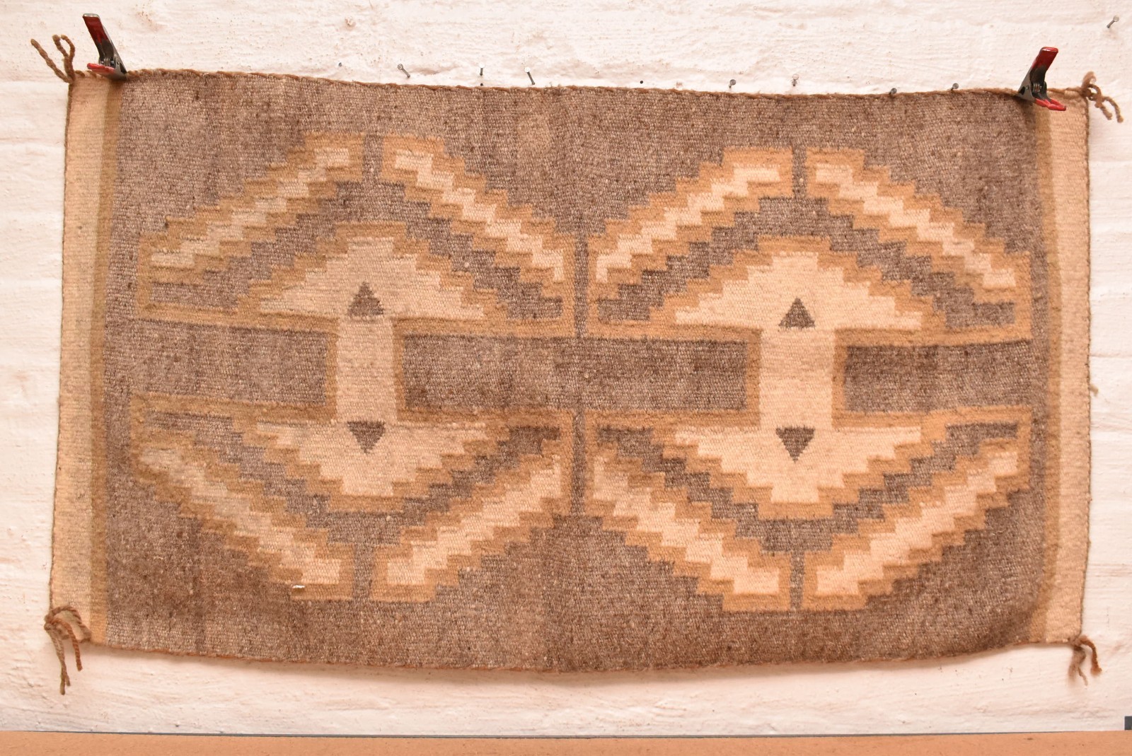 Antique Navajo Rug Native American Indian Geometric Weaving 43x23 Textile VTG