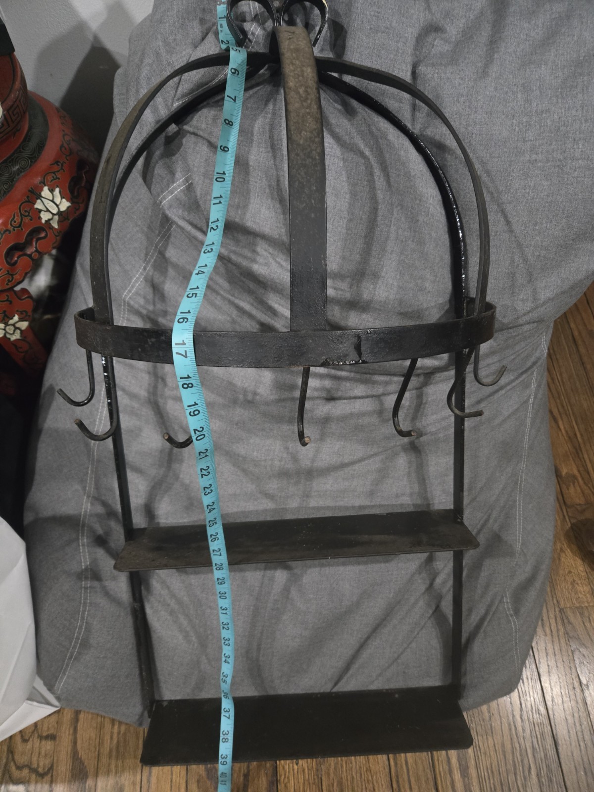 French Country Style Vintage Wrought Iron Pan Kitchen Utensils Rack