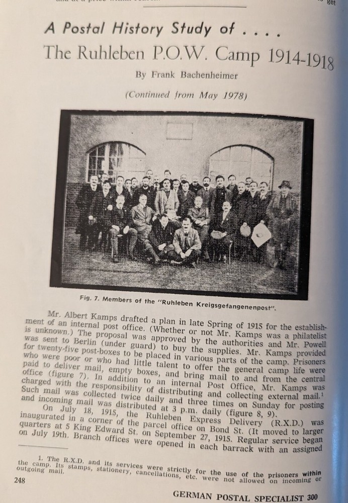 German Postal Specialist Ju1 1978 Private Post? Ruhleben POW Camp, Part II