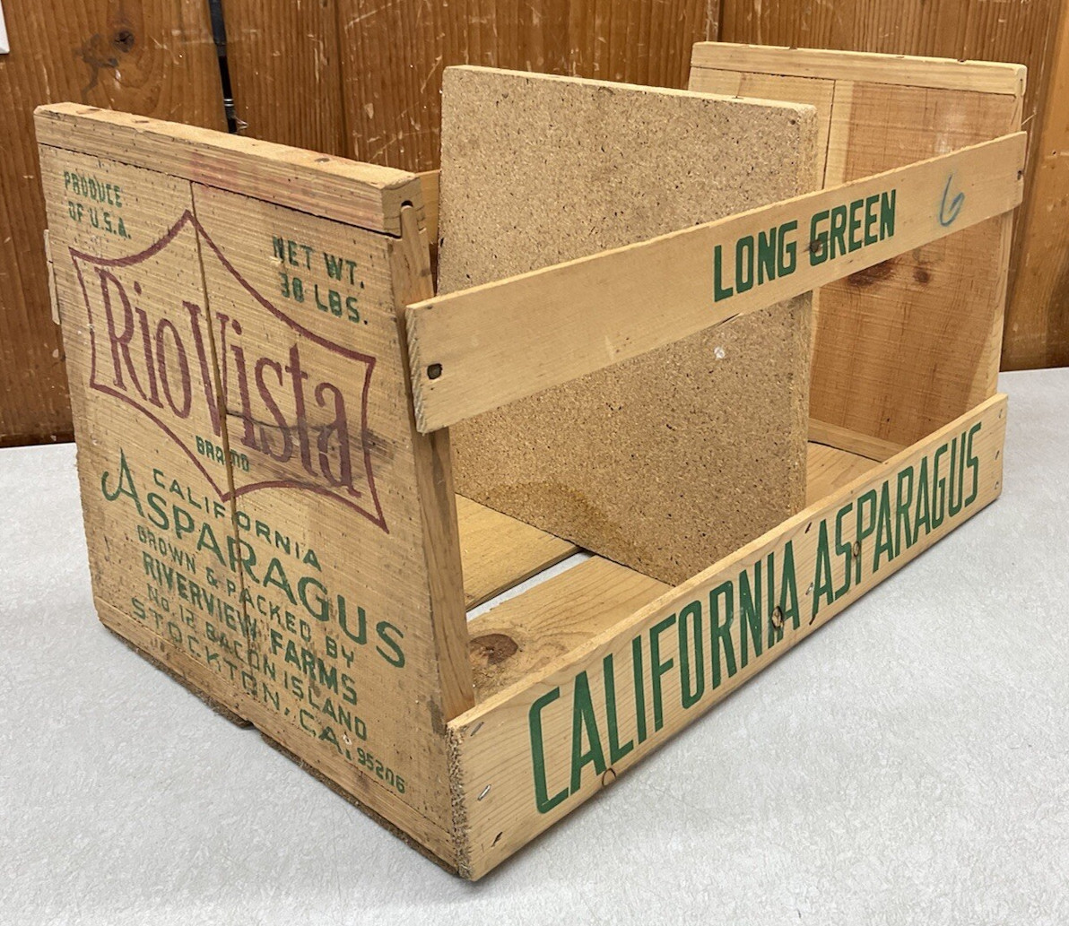 VTG Farmhouse Asparagus Wood Crate Riverview Farms Stockton California Wooden
