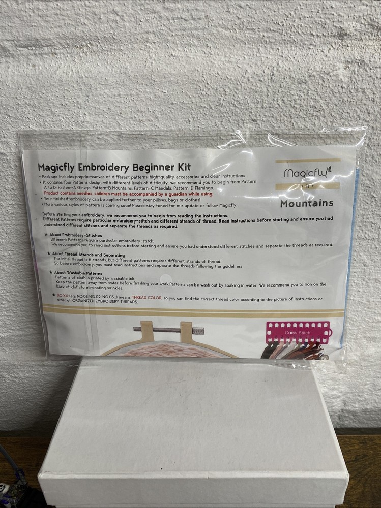 MagicFly Embroidery Beginner Kit MOUNTAINS Preprinted Canvas NIP