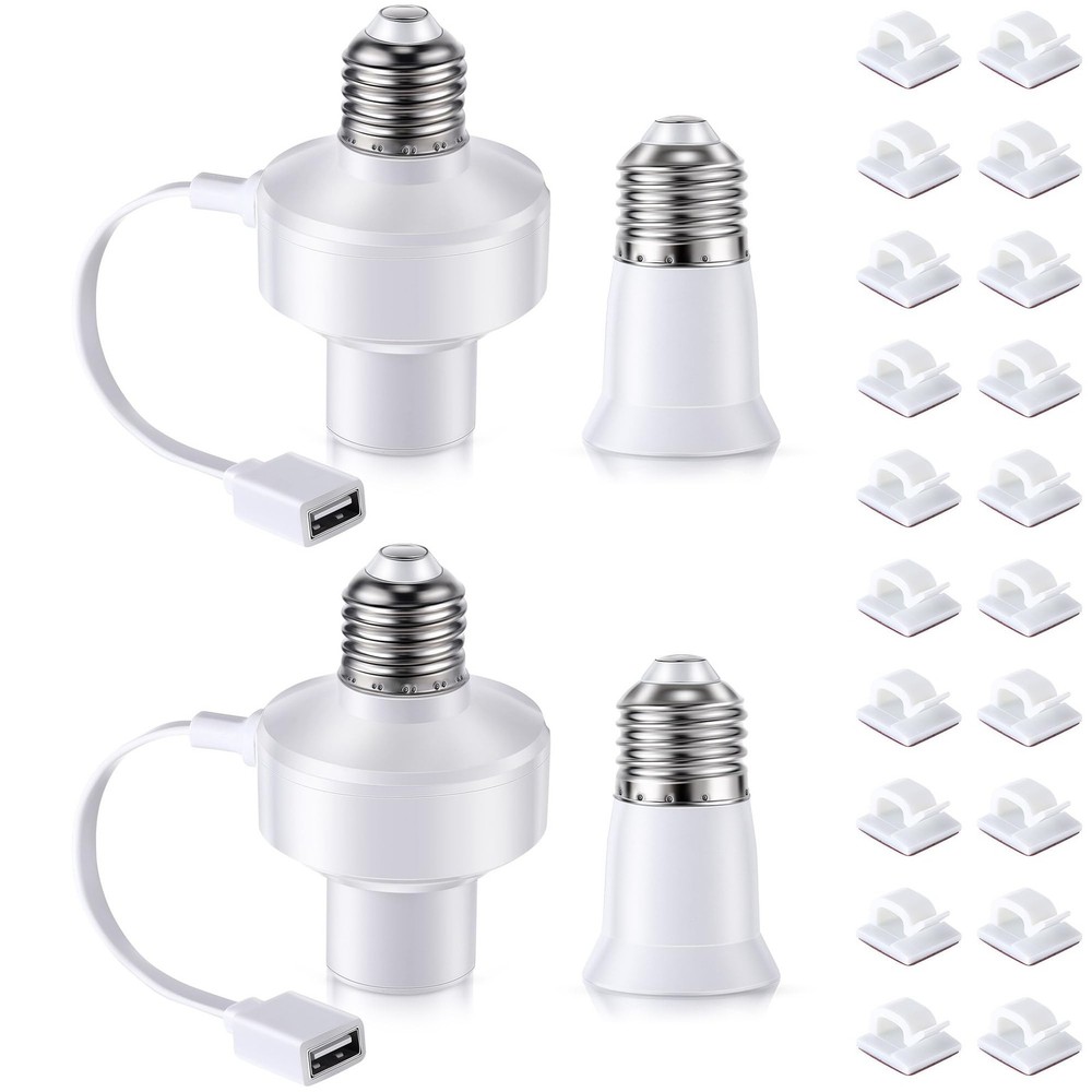 2 Pack E26 Light USB Socket Adapter, Lamp Socket Power Adapter 5V 1... Fast Ship