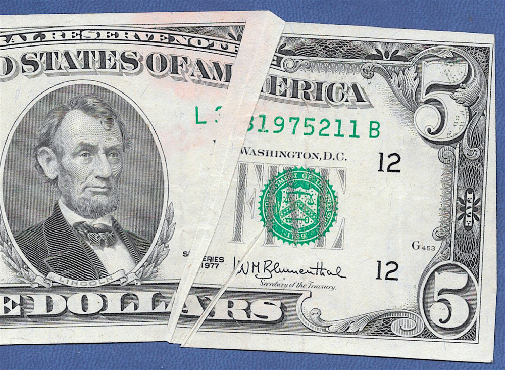 1977 $5 ERROR ♚♚LARGE GUTTER FOLD♚♚ AU++