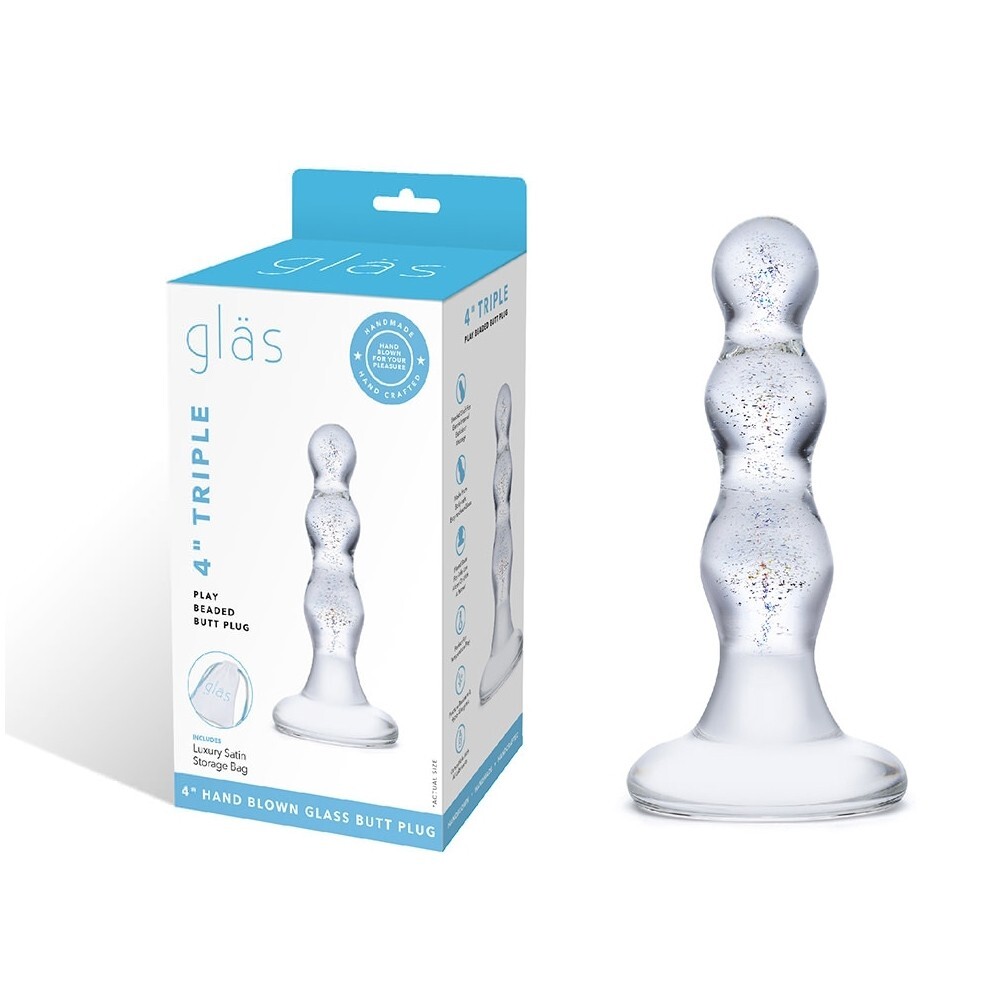 Glas Triple Play Beaded Butt Plug Beginner Glass Anal Probe