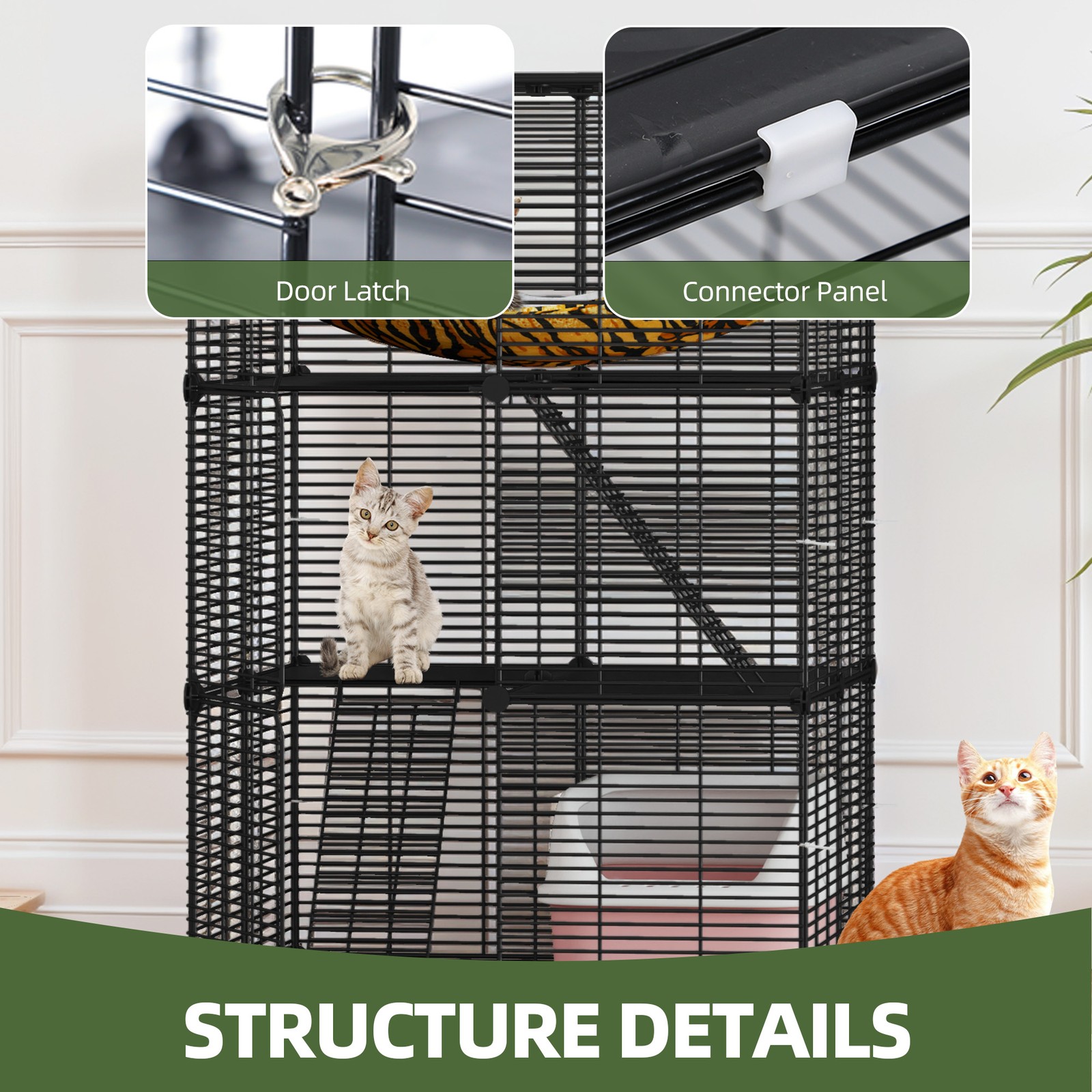 Cat Cage Indoor Enclosures DIY Cat Playpen Metal Kennel with Extra Large Hammock