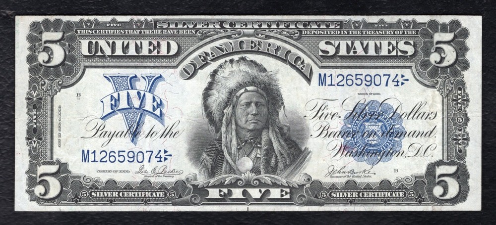 FR. 277 1899 $5 FIVE DOLLARS “CHIEF” SILVER CERTIFICATE NOTE EXTREMELY FINE