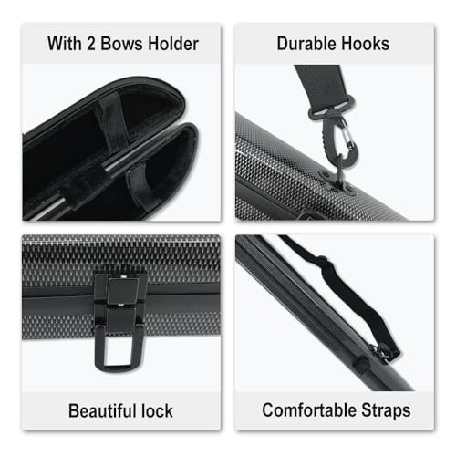 Hard Shell Bow Case for 2pcs Violin/Viola/Cello Bows with Adjustable Black