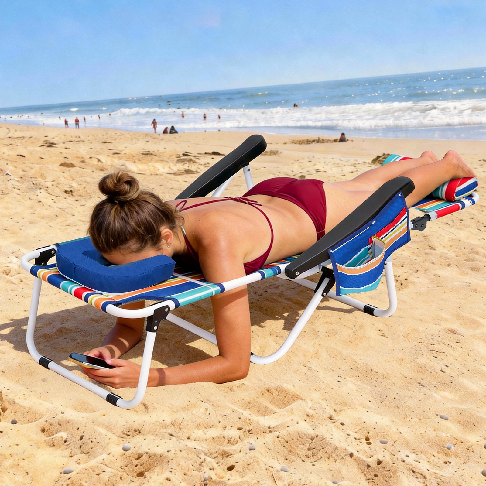 SLSY Tanning Chair with Face Hole 5-Levels Adjustable Reclining Poolside Lounger