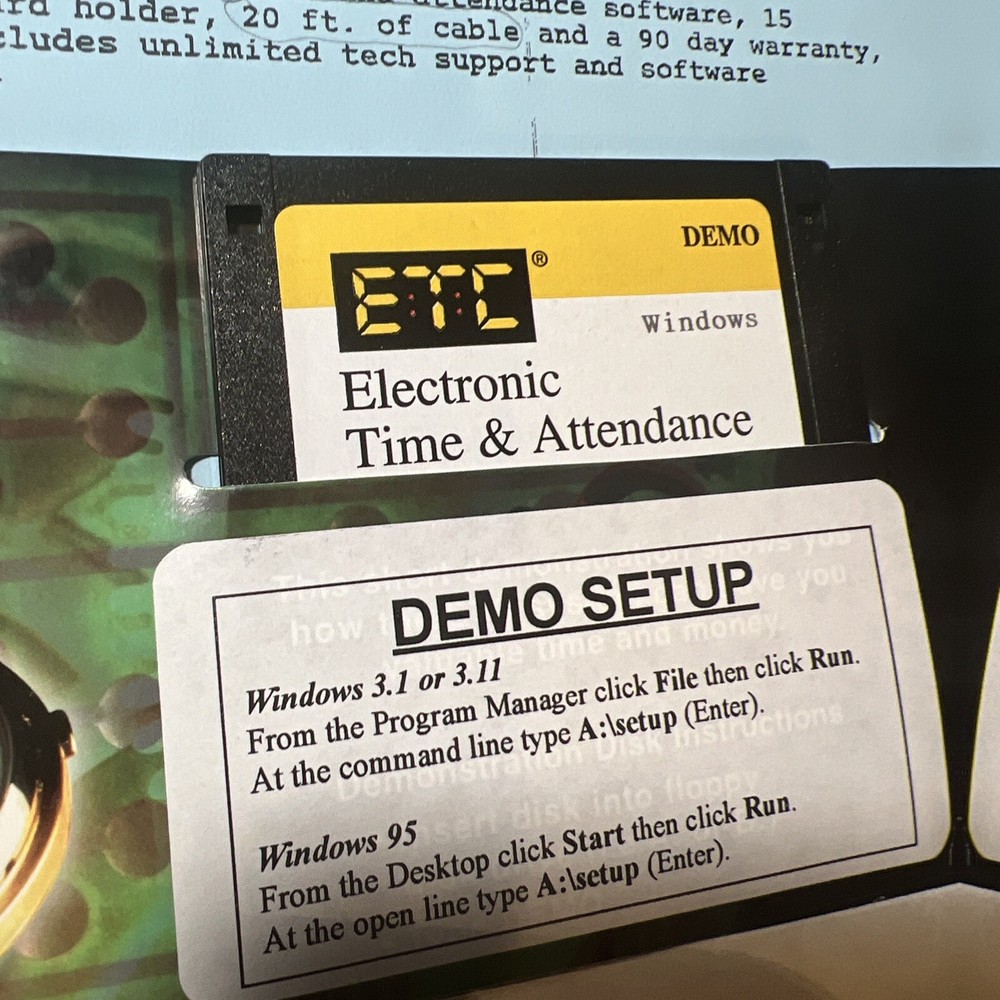 ETC MODEL 200 WORK TIME CLOCK CARD SWIPE JOB TRACKING SYSTEM WITH DISC INSTRUCT