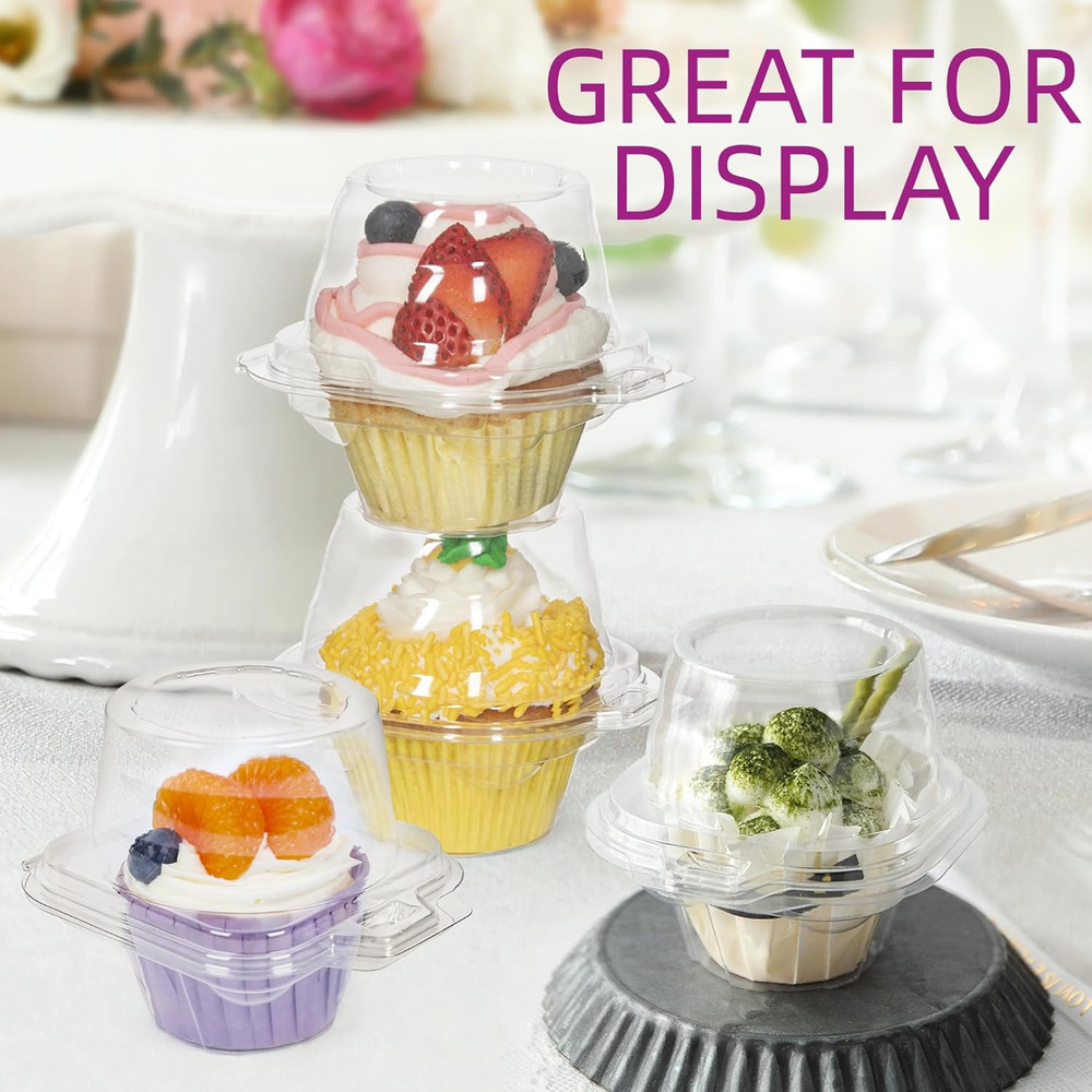 Individual Cupcake Containers, 100 Pcs Plastic Clear Cupcake Boxes, Disposable S