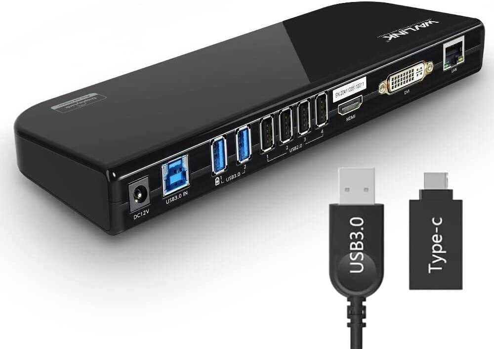 WAVLINK USB 3.0/USB-C Docking Station Dual Display Ethernet DisplayLink Adapter