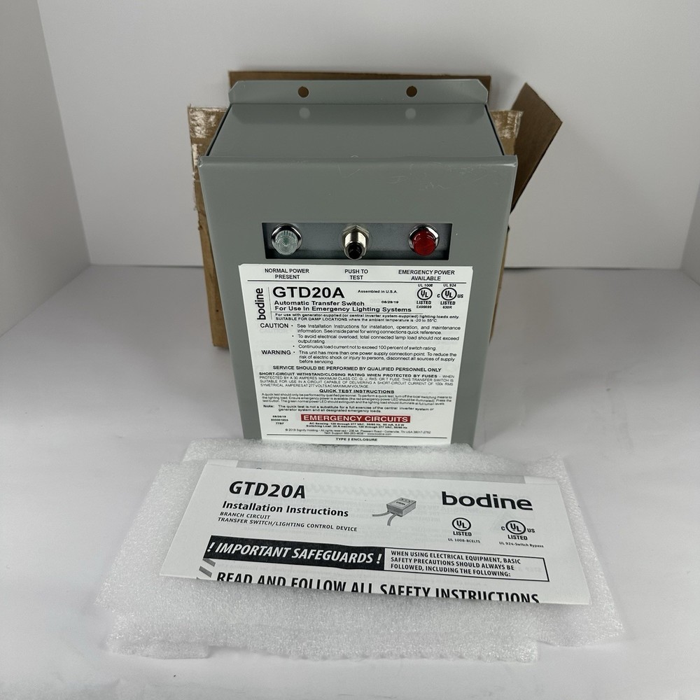 Bodine GTD20A Automatic Transfer Switch For Use In Emergency Lighting Systems