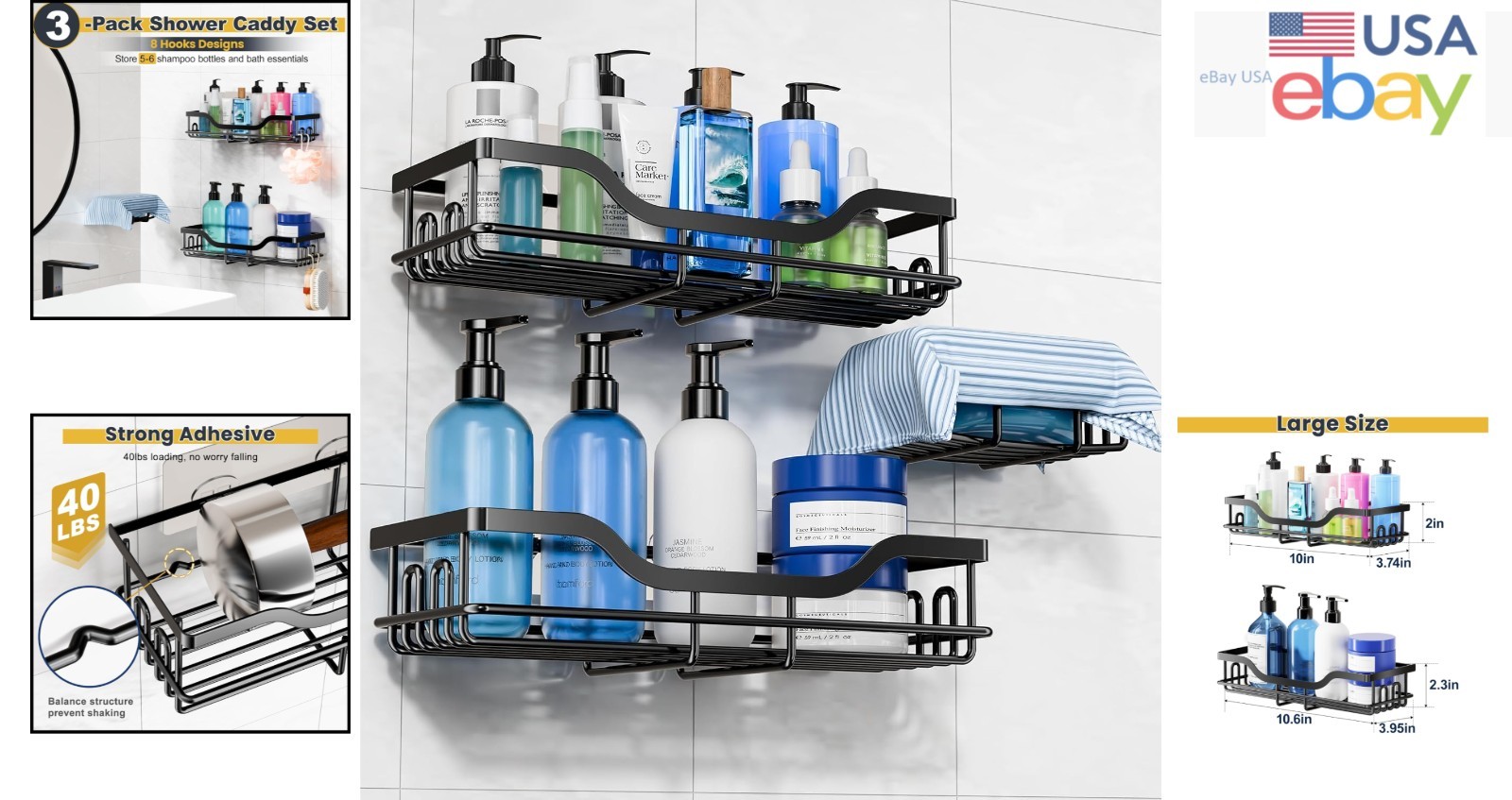 Chic 3-Pack Rustproof Shower Caddy & Soap Holder - Easy No-Drill Installation