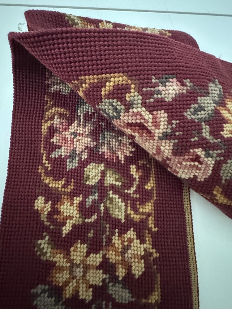 VINTAGE 63” NEEDLEPOINT BELL PULL ORNATE BRASS GRAPE HARDWARE HAND EMBROIDERED