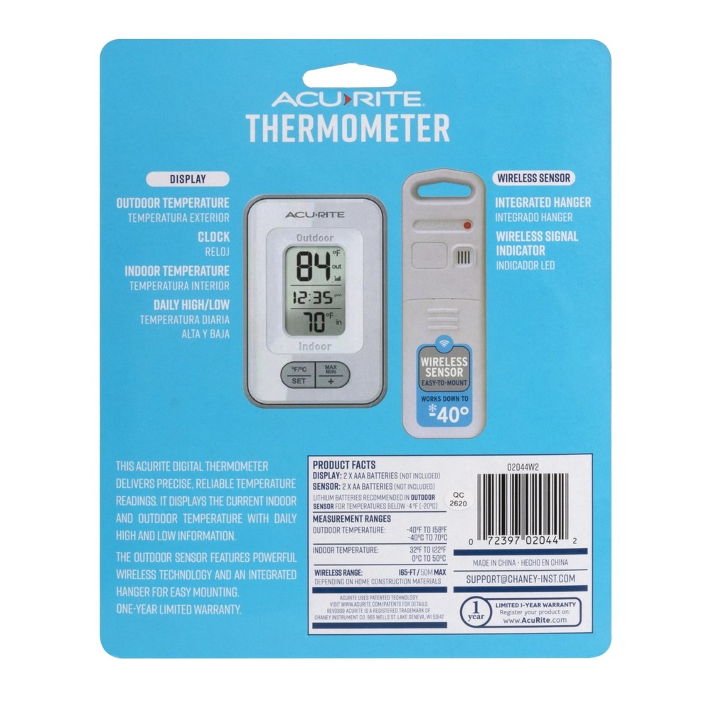 AcuRite Wireless Indoor Outdoor Digital Temperature Thermometer Clock & Memory