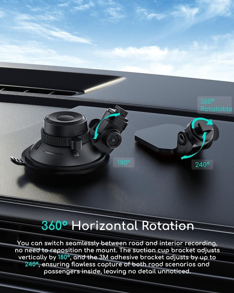 COOAU Car Dash Cam Mounting Bracket, Adjustable Windshield Mount for Dash Camera