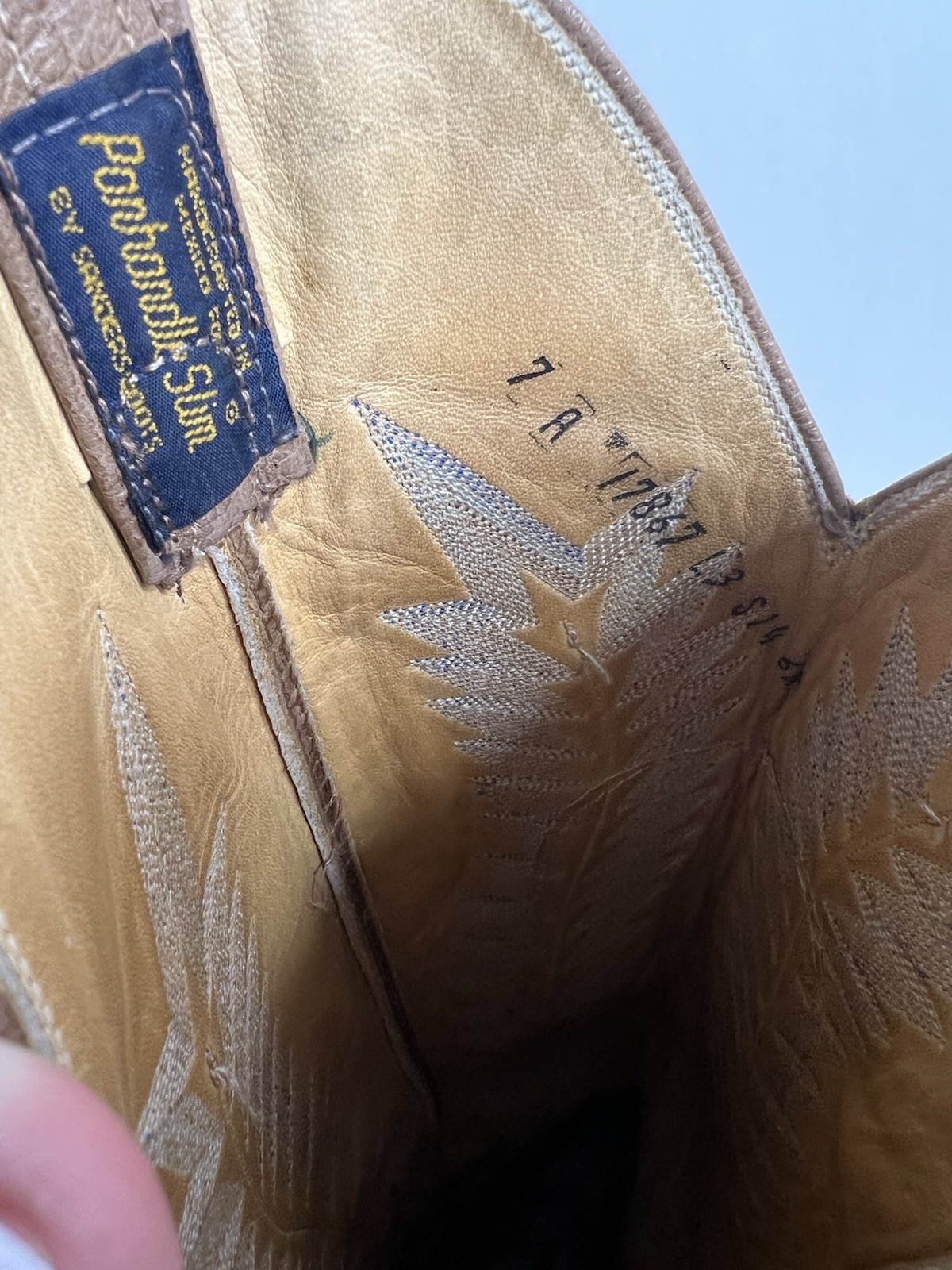 Panhandle Slim Vintage Tan Embroidered Cowboy Boots Size 7A