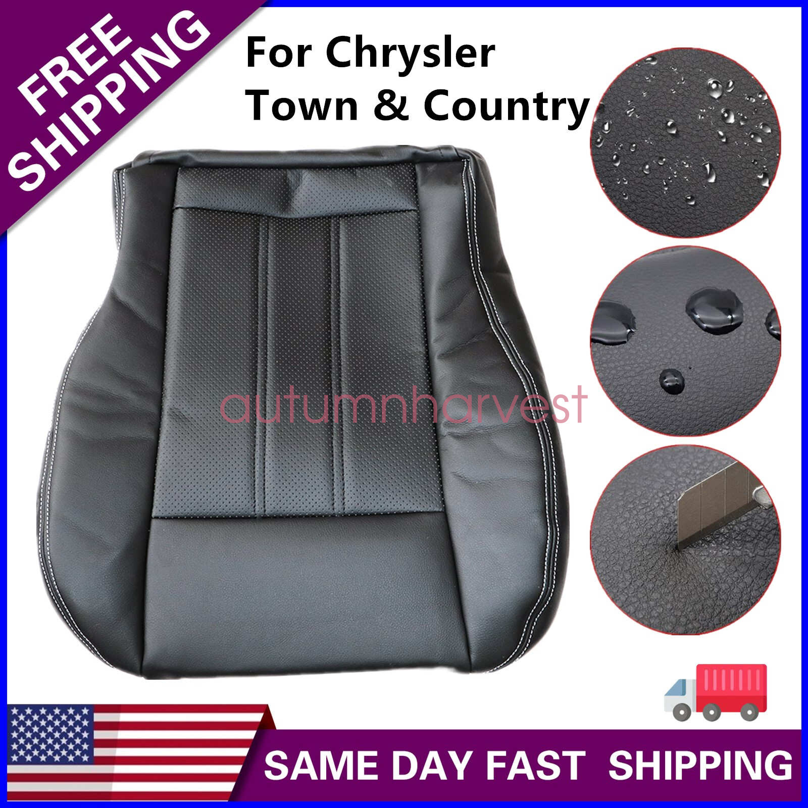 2011-2016 Fits CHRYSLER TOWN & COUNTRY Driver Bottom Leather Seat Cover Black