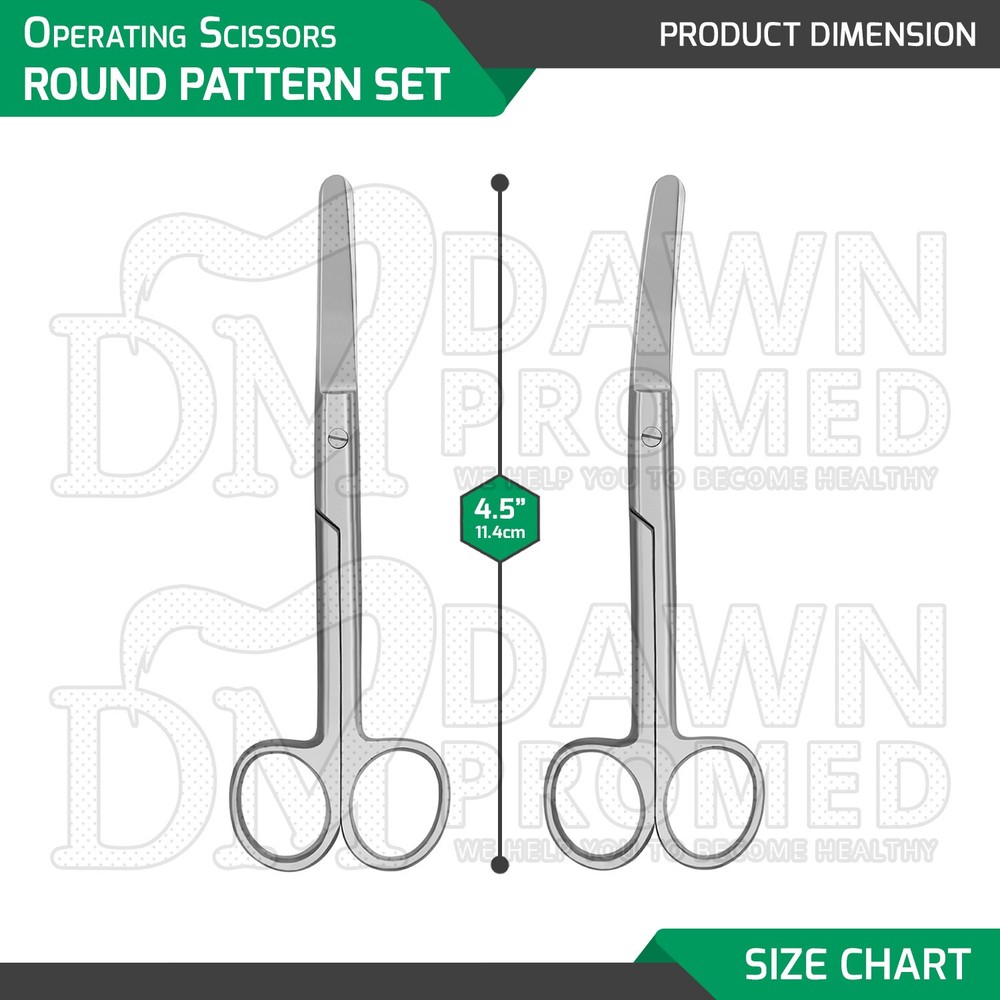 2 Pcs Operating Scissors 4.5" Straight & Curved Blunt Blunt Round Pattern Set