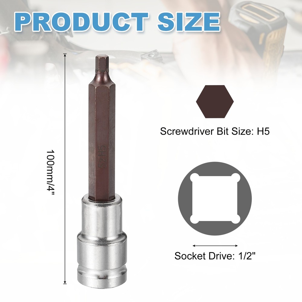 Hex Bit Socket H5 1/2" Drive 4" Length S2 Steel Long Bit CR-V Socket
