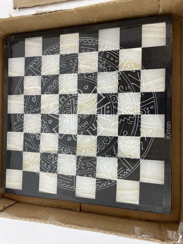 Vintage Marble & Onyx Chess Set Complete