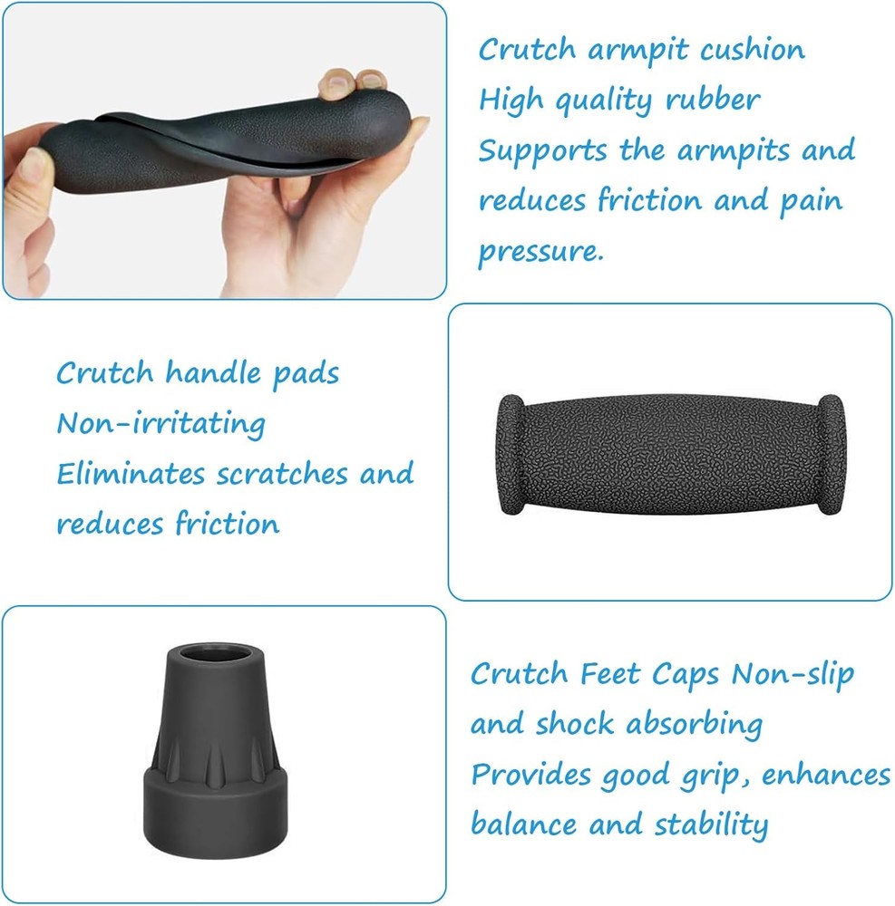 Replacement Crutch Pads, 6 Pcs Accessory Black