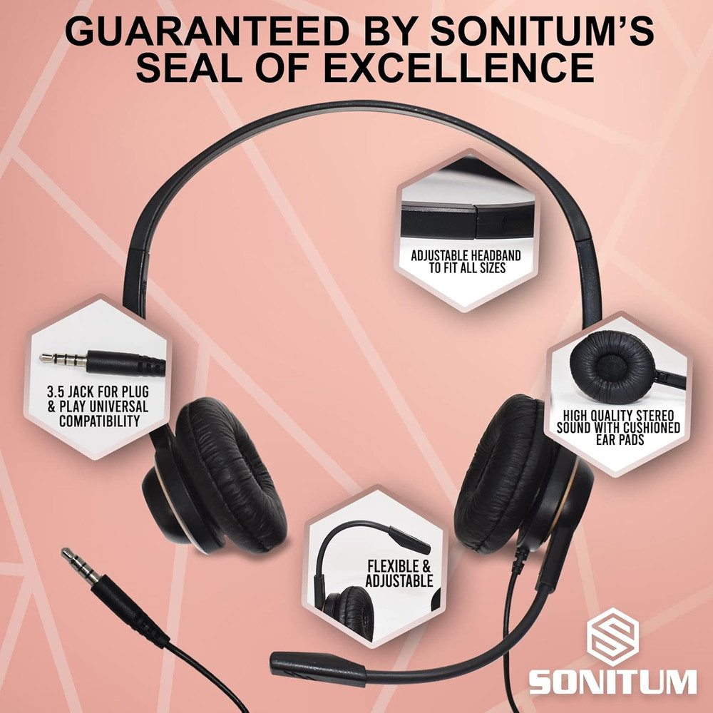 Headset with Microphone - Noise Canceling Computer Headset for Office, Meetings,