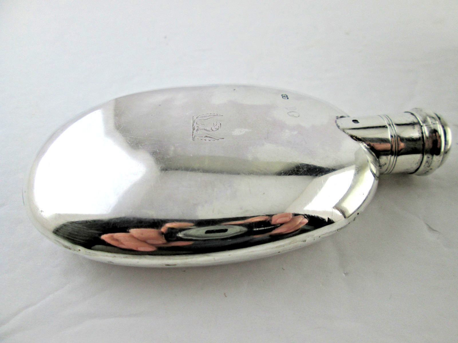 Victorian Antique Leather Case Sterling Silver Spirit Flask plus Cigarette Case