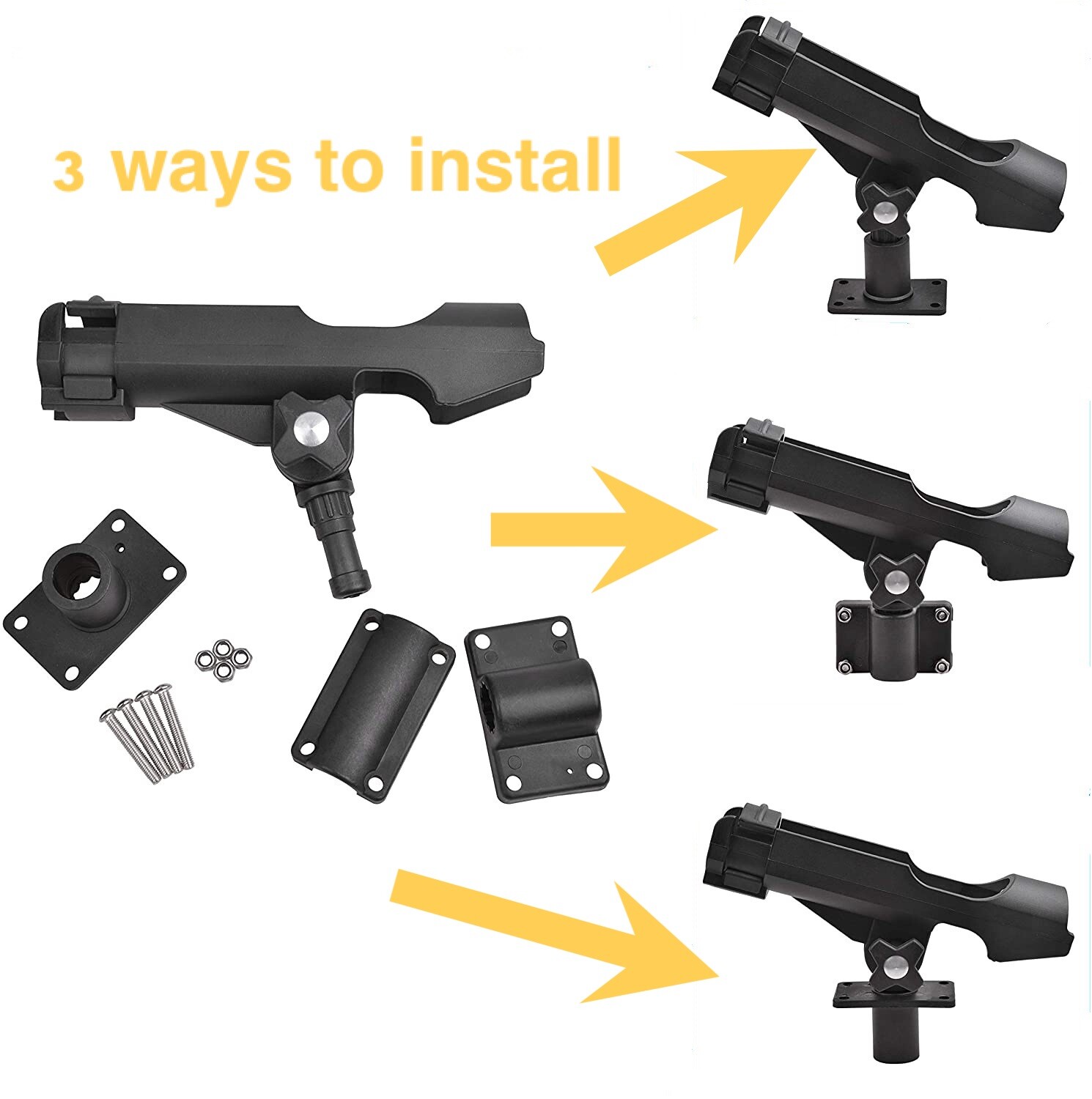 Adjustable Fishing Rod Holder for Boat, Kayak, pontoon boat with 3 Mount