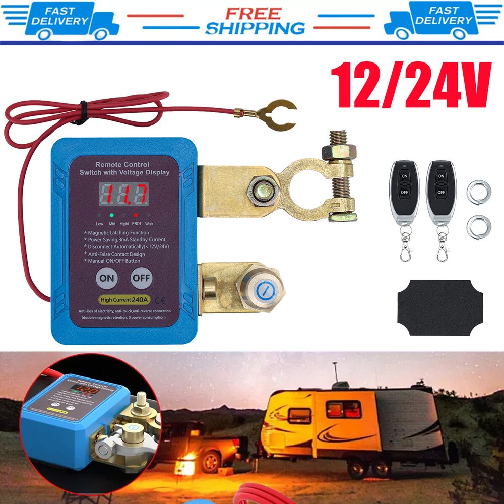 240A Kill Switch 12V Remote Battery Disconnect Switch with Led Voltage Display