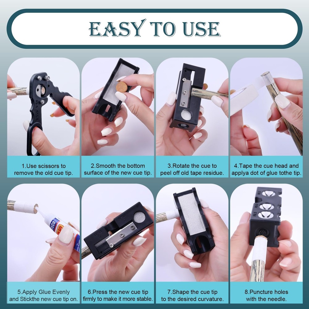 11in1 Billiards Pool Cue Tips Replacement Kit, Pool Cue Tip Shaper with Pool ...