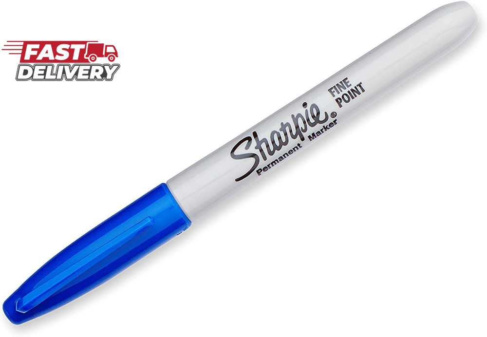 Sharpie Permanent Markers, Fine Point, Blue, 12 Count