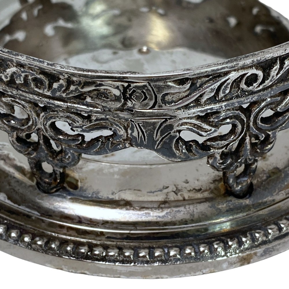 MARK ROBERTS Wine Coaster Ornate Bottle Holder Silver Plate