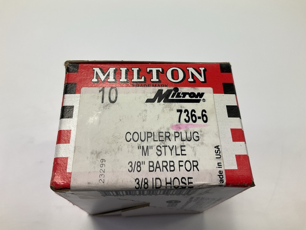(10) Milton 736-6 "M" Style Plug, 3/8" Hose Barb Coupler