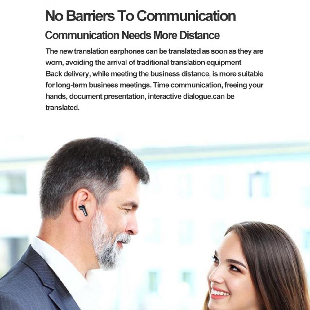 (Black)144 Languages Translator Earbuds Touch Control Earhooks Language